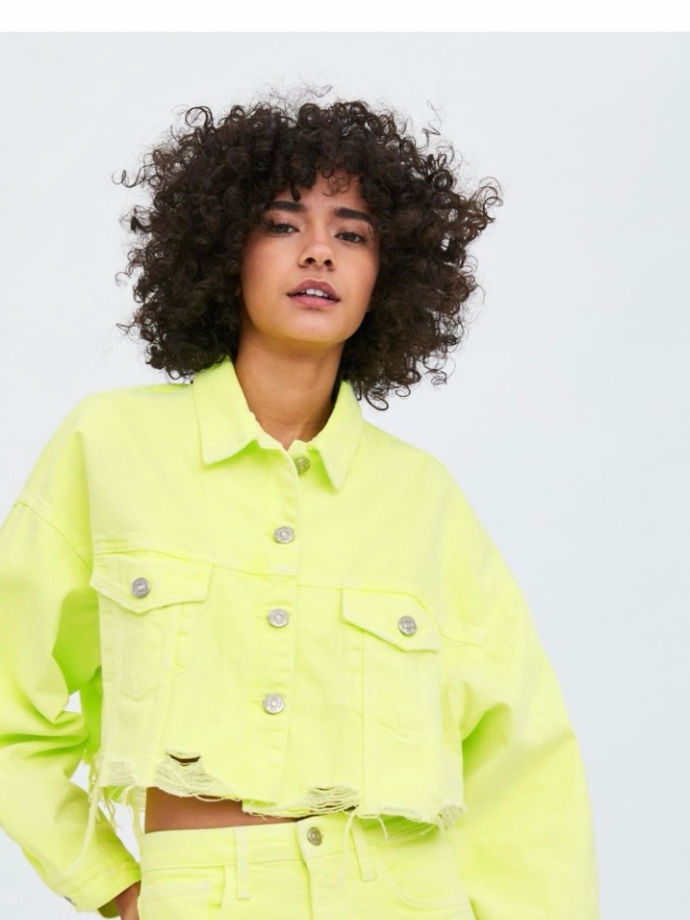 Zara Neon Yellow Cropped Denim Jacket - Women
